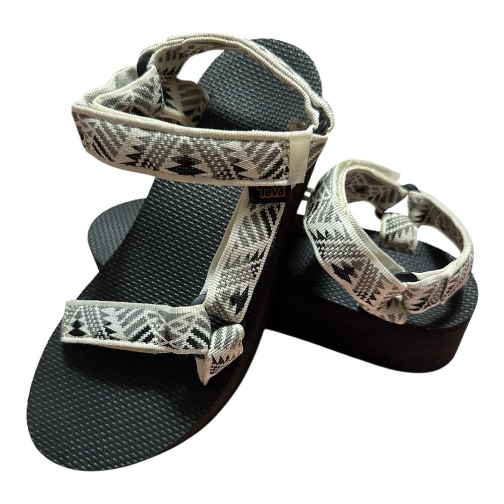 Teva Women's Patterned Black and White Platform Sandals